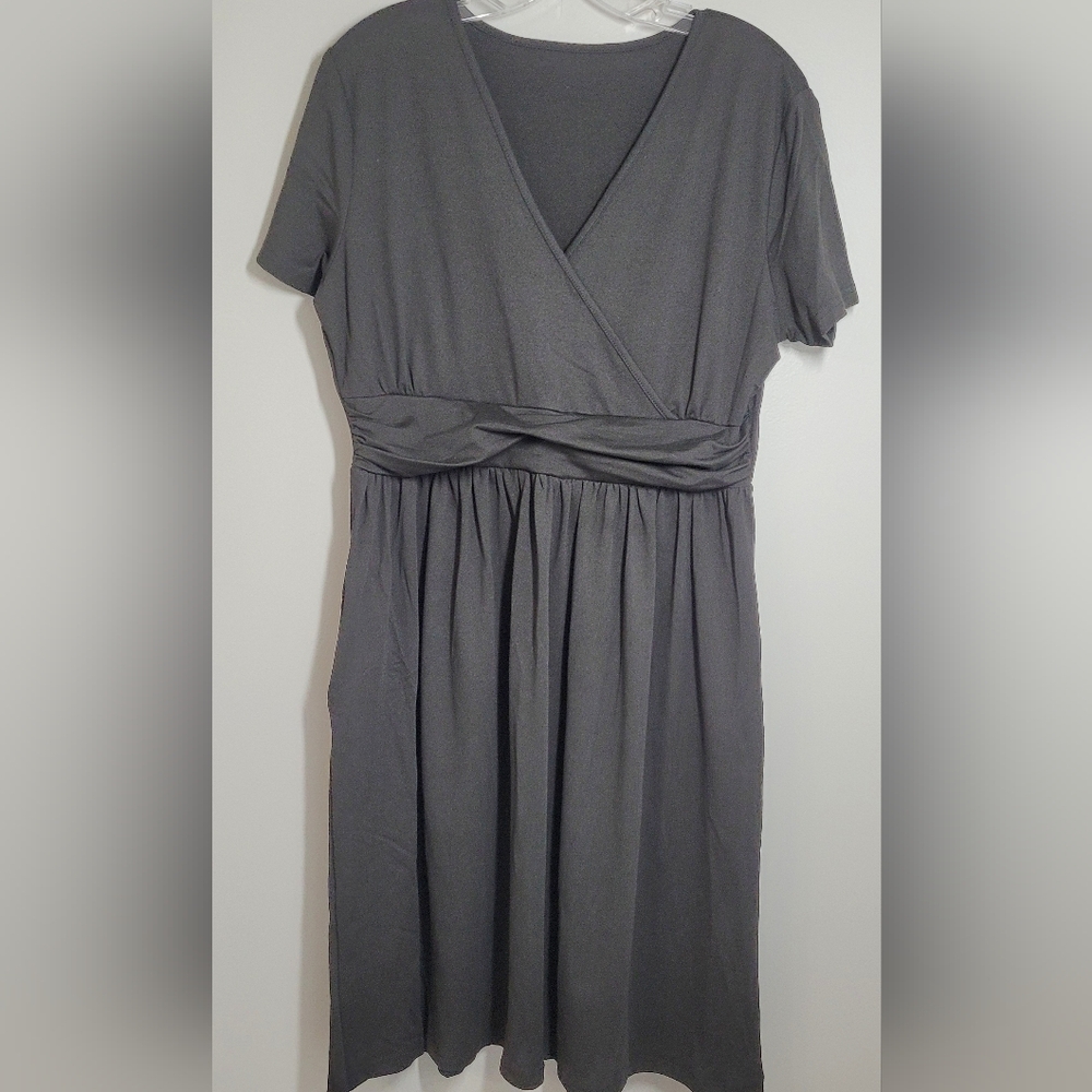 Wrap Style Bodice Wide Band At Waist Short Sleeve Comfy Dress  XL NWOT